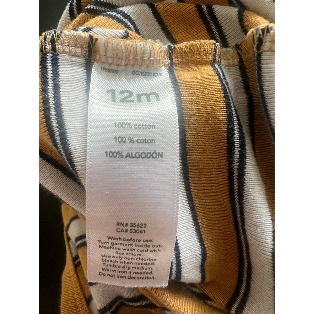 Carters Just One You Baby Mustard Yellow Striped Long Sleeve Bodysuit 12M (0953)